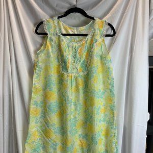 Vintage Barbizon - Claudette - Yellow and Teal Short Sleeveless Gown Size Small